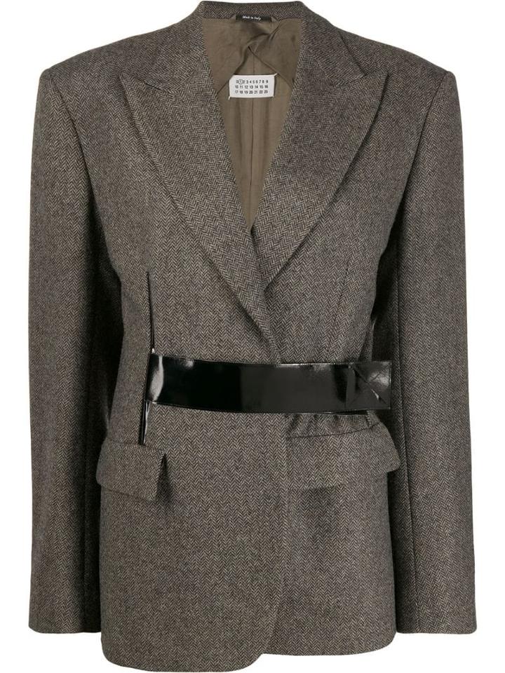Maison Margiela Half Belt Herringbone Blazer - Neutrals