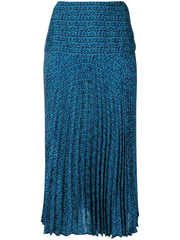 Fendi Pleated Printed Skirt - Blue