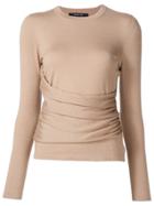 Derek Lam Long Sleeve Top With Gathered Side Detail - Nude & Neutrals