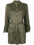 Balmain Mandarin Collar Shirt Dress - Green