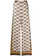 Alberta Ferretti Logo Print Palazzo Pants - Neutrals