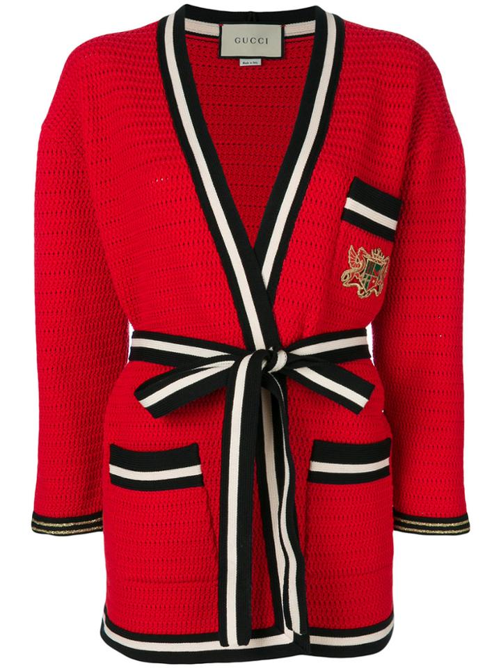 Gucci Striped Hem Cardigan-coat - Red