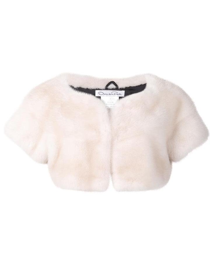 Oscar De La Renta Mink Fur Cropped Jacket, Women's, Size: Small, White, Silk/mink Fur