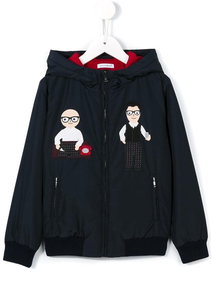 Dolce & Gabbana Kids Designers Patch Hooded Jacket, Boy's, Size: 8 Yrs, Blue