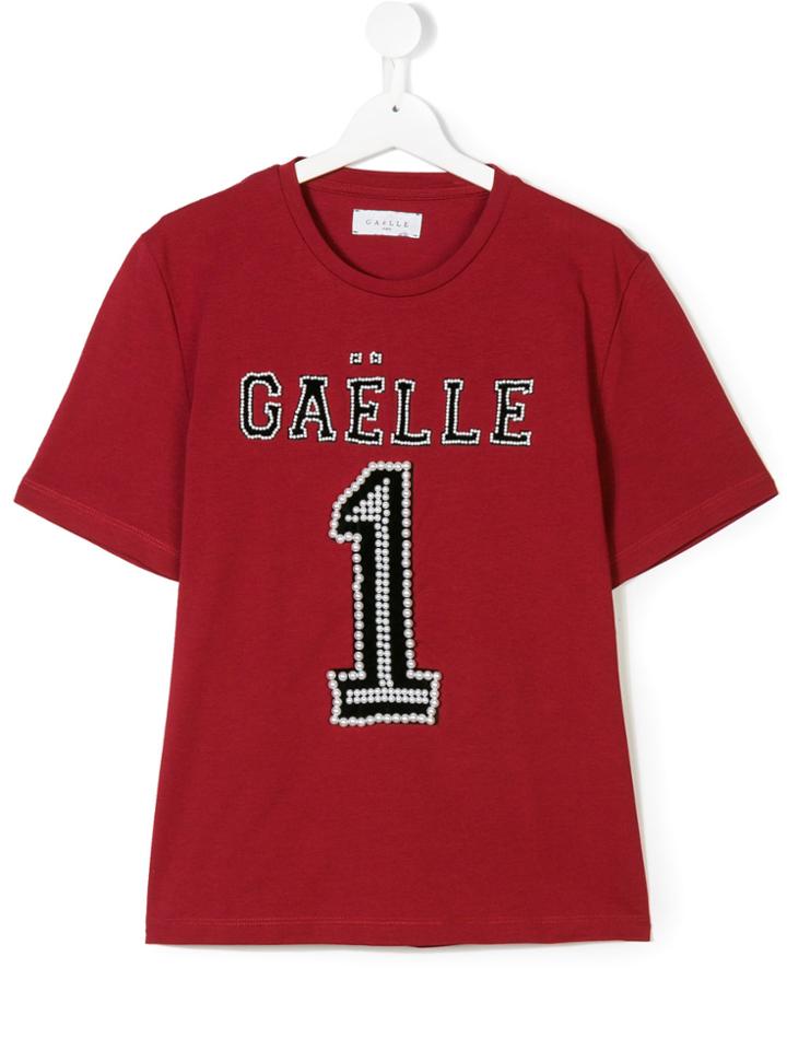 Gaelle Paris Kids Teen Faux-pearl Embellished Logo T-shirt - Red