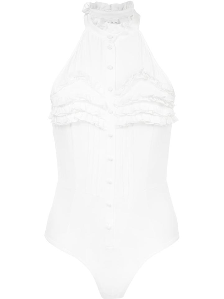 Fleur Du Mal - Ruffle Front Bodysuit - Women - Silk/nylon/spandex/elastane/viscose - S, White, Silk/nylon/spandex/elastane/viscose