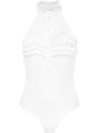 Fleur Du Mal - Ruffle Front Bodysuit - Women - Silk/nylon/spandex/elastane/viscose - S, White, Silk/nylon/spandex/elastane/viscose