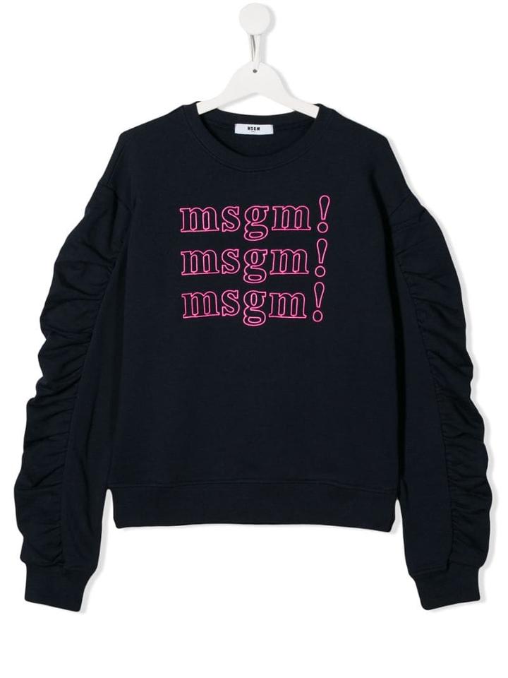 Msgm Kids Teen Embroidered Logo Sweatshirt - Blue