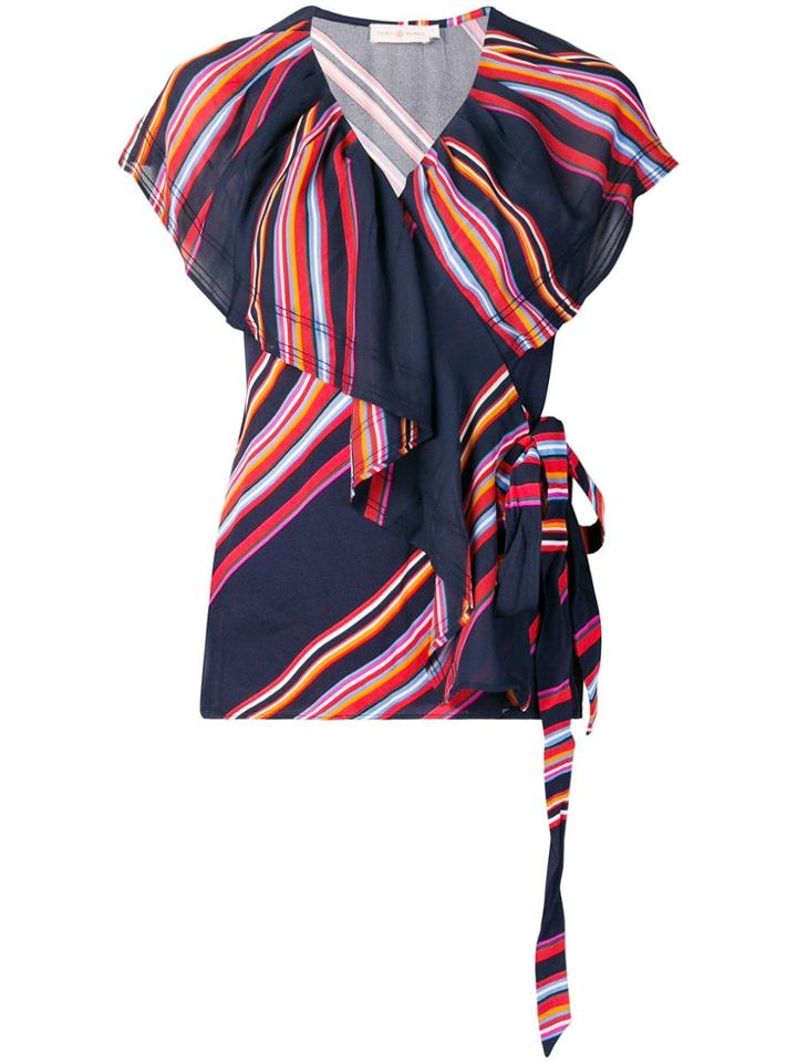 Tory Burch Striped V-neck Blouse - Blue