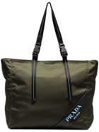 Prada Green Logo Embossed Nylon Tote Bag