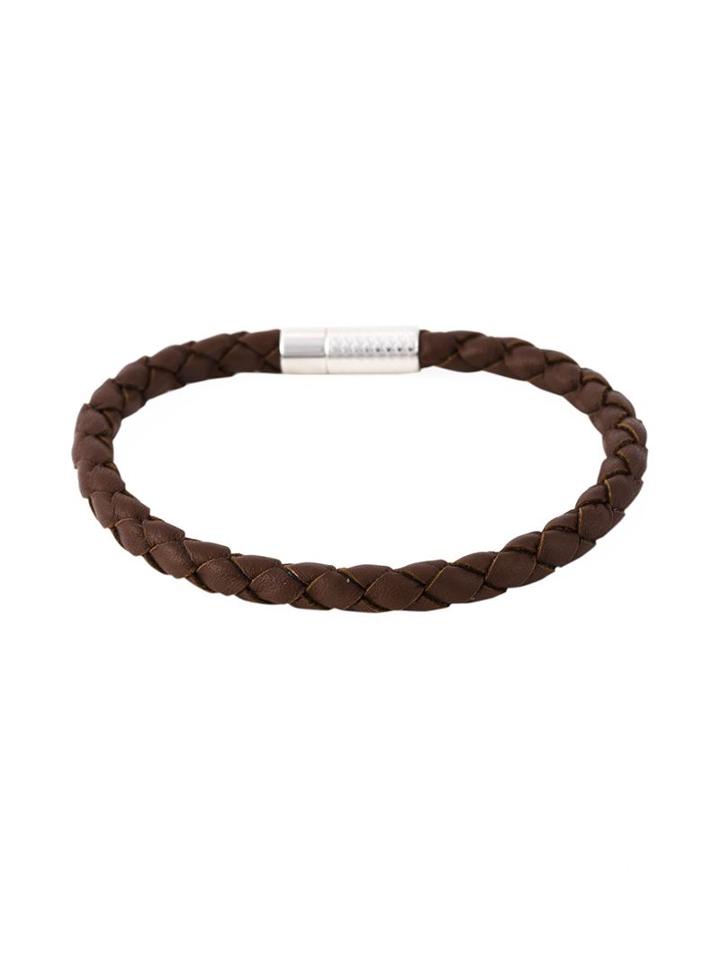 Canali Braided Bracelet, Women's, Brown, Leather/rhodium