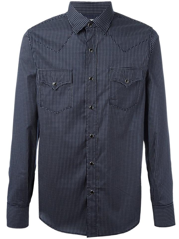 Saint Laurent Western Star Print Shirt, Men's, Size: Large, Blue, Cotton