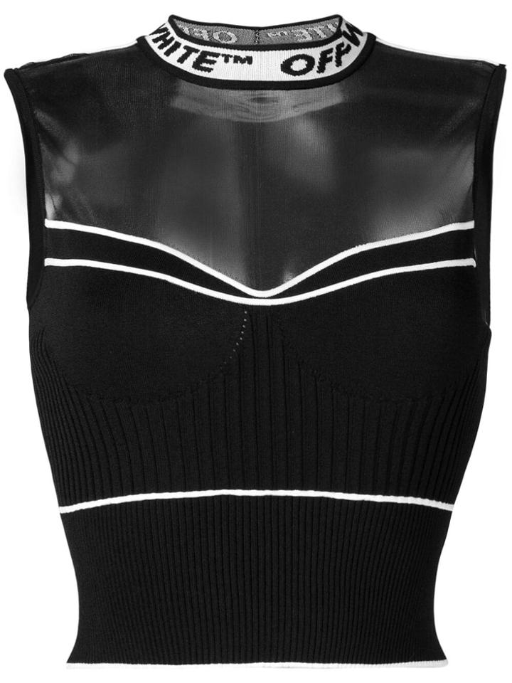 Off-white Cropped Sheer Panel Knitted Top - Black