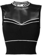 Off-white Cropped Sheer Panel Knitted Top - Black