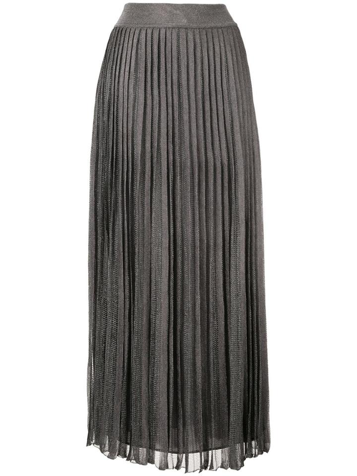 Alberta Ferretti Plisse Laminated Knit Skirt - Grey