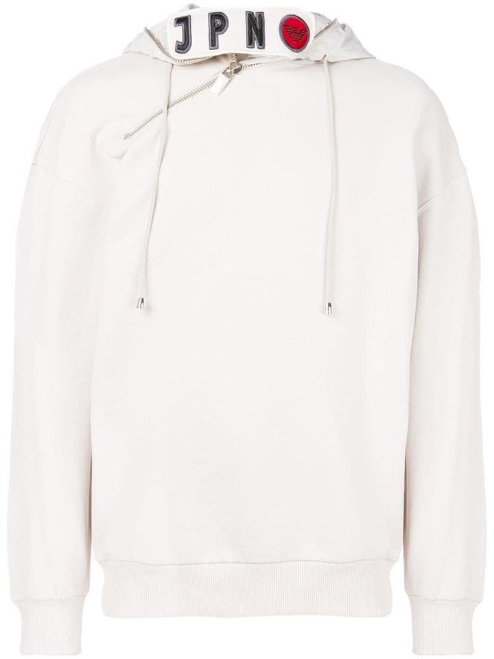 Emporio Armani Koi Fish Embroidered Hoodie - Neutrals