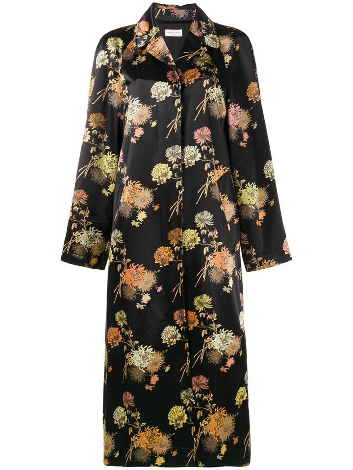 Dries Van Noten Rankin Floral Print Coat, Women's, Size: Xs, Black, Cotton/viscose