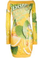Moschino Off Shoulder Packaging Print Dress - Yellow