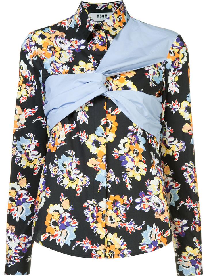 Msgm Wrap Detail Floral Print Shirt, Women's, Size: 40, Black, Cotton