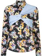 Msgm Wrap Detail Floral Print Shirt, Women's, Size: 40, Black, Cotton