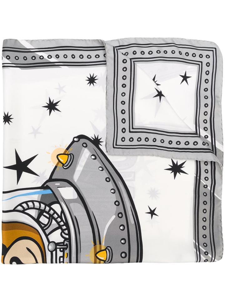 Moschino Teddy Spaceship Print Scarf - White