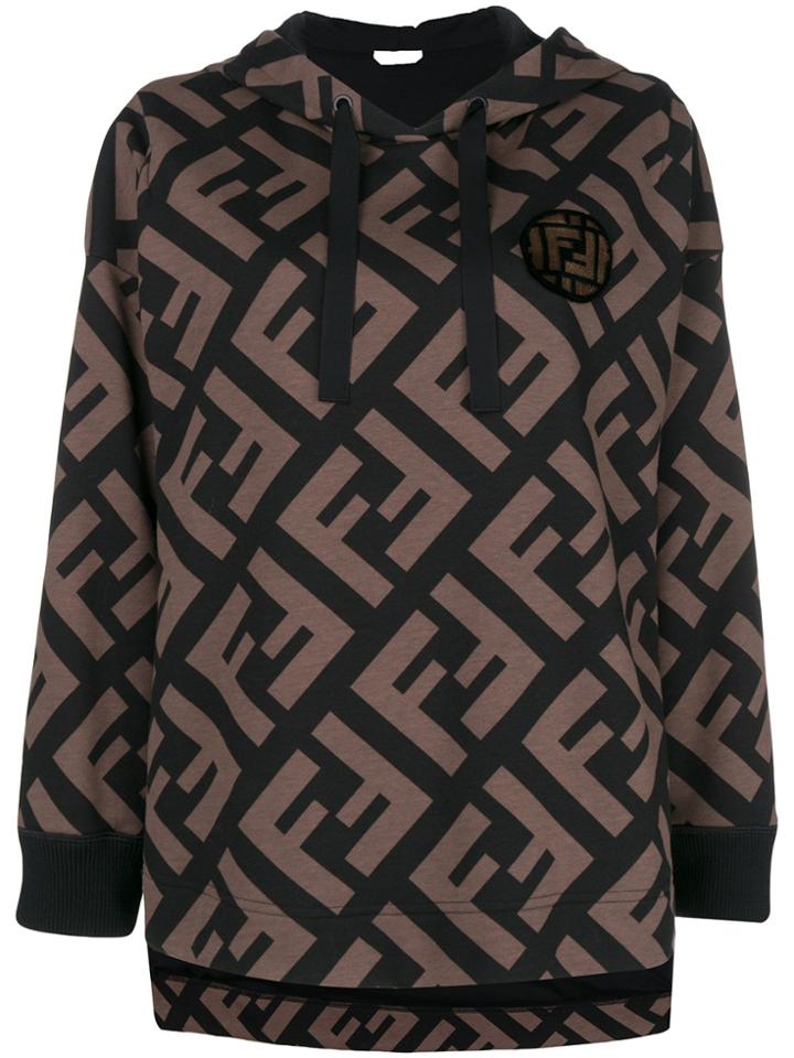 Fendi Printed Ff Logo Hoodie - Brown