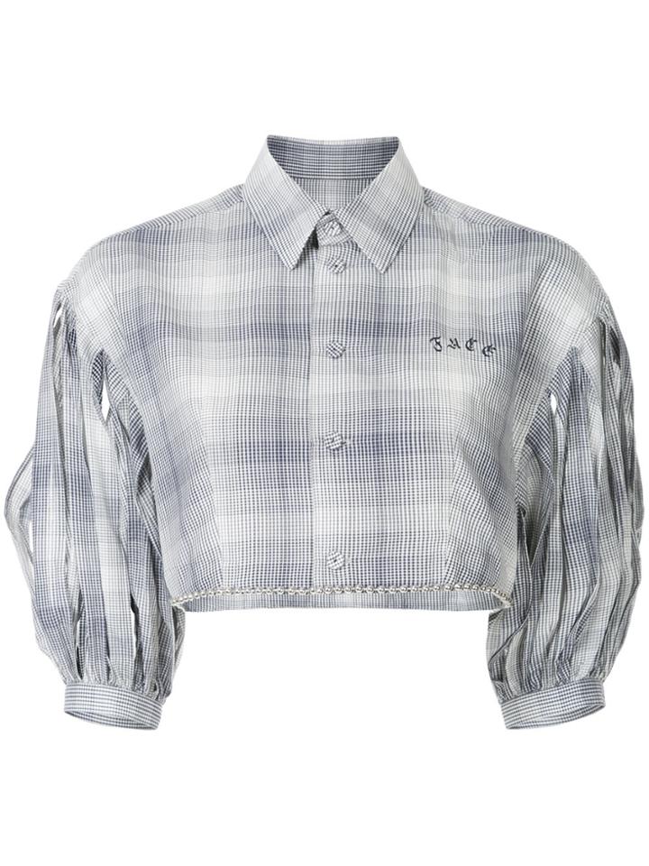Facetasm Cropped Ripped Sleeves Top - Blue