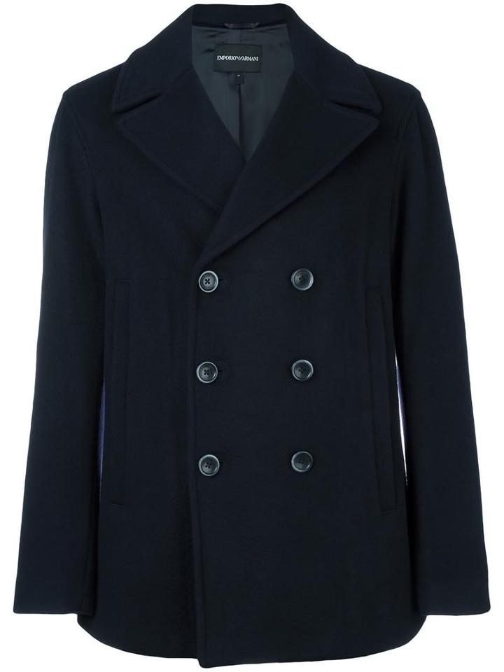 Emporio Armani Classic Peacoat, Men's, Size: Large, Blue, Wool/polyamide/polyester