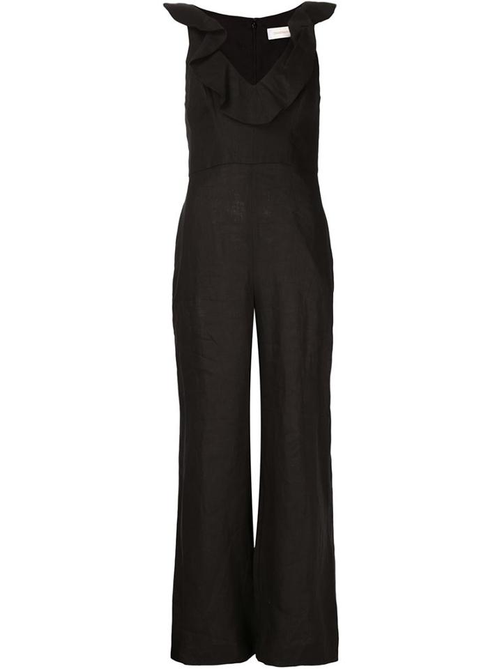 Zimmermann Deep V-neck Jumpsuit, Women's, Size: 1, Black, Linen/flax