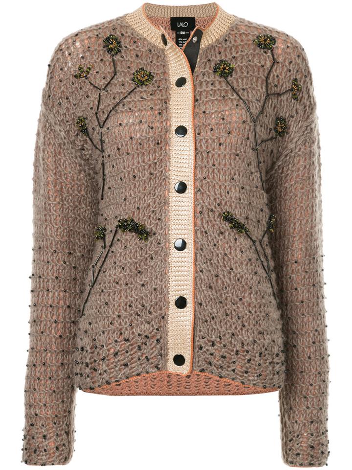 Lalo Beaded Knit Cardigan - Brown
