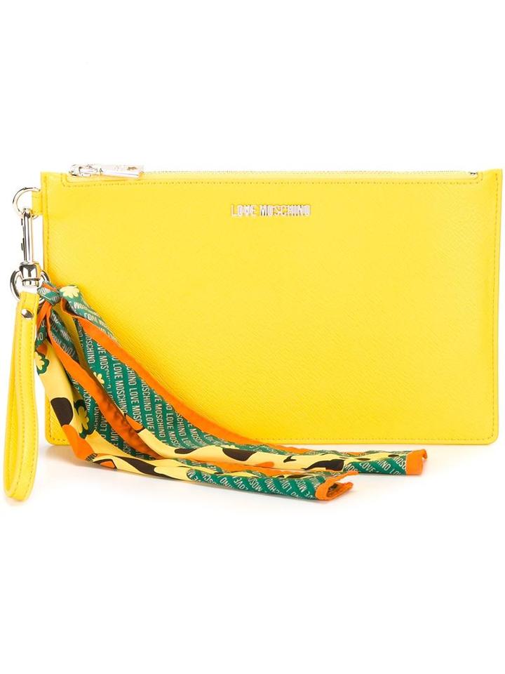 Love Moschino Scarf Detail Clutch, Women's, Yellow/orange, Polyurethane