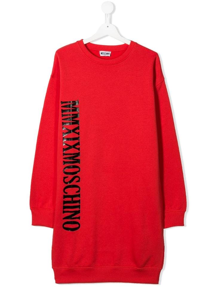 Moschino Kids Teen Logo Print Sweat Dress - Red