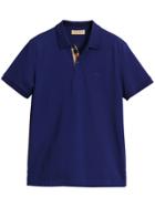 Burberry Check Placket Piqué Polo Shirt - Blue