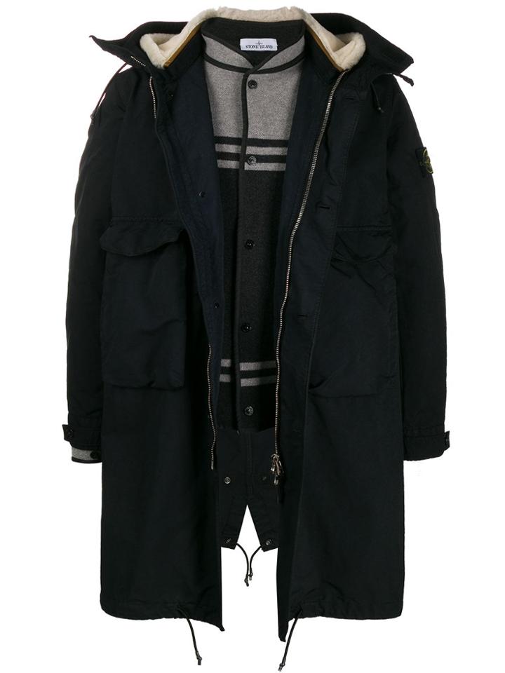 Stone Island David-tc Layered Parka Coat - Blue