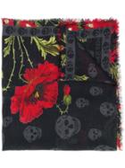Alexander Mcqueen Floral And Skull Print Scarf - Black