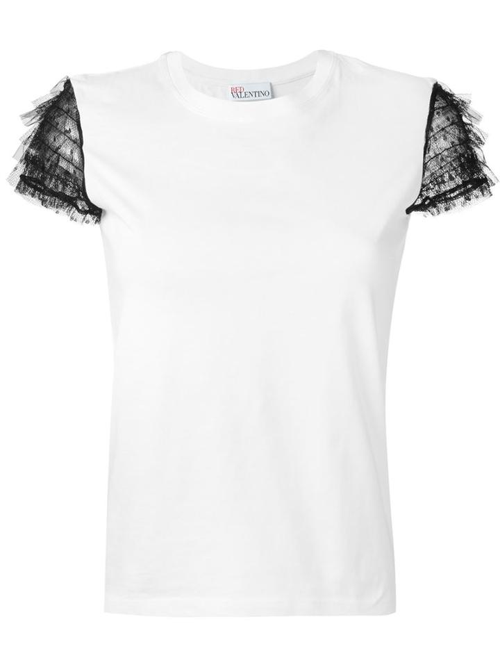 Red Valentino Tulle Sleeve T-shirt, Women's, Size: S, White, Cotton/polyamide