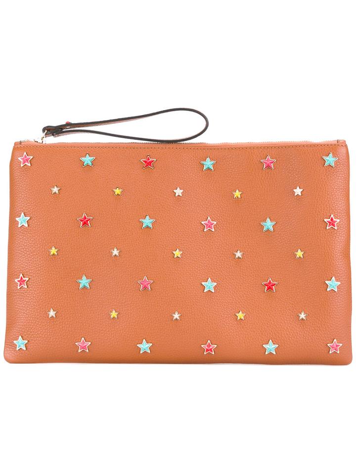 Red Valentino Star Embellished Clutch, Women's, Brown, Leather/metal (other)