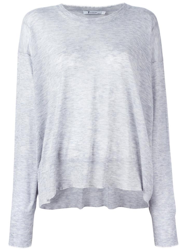 T By Alexander Wang - Knit Long Sleeve Top - Women - Polyester/cashmere/wool - L, Grey, Polyester/cashmere/wool