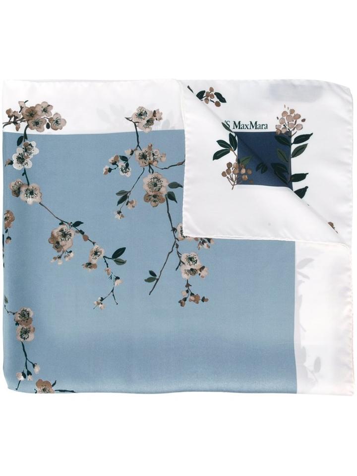 's Max Mara Bird Print Scarf, Blue, Silk