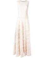 Givenchy Ruffle Trim Sheer Stripe Evening Gown, Women's, Size: 38, Pink/purple, Polyamide/polyester/cotton/viscose