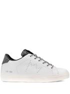 Leather Crown Glitter Detail Sneakers - White