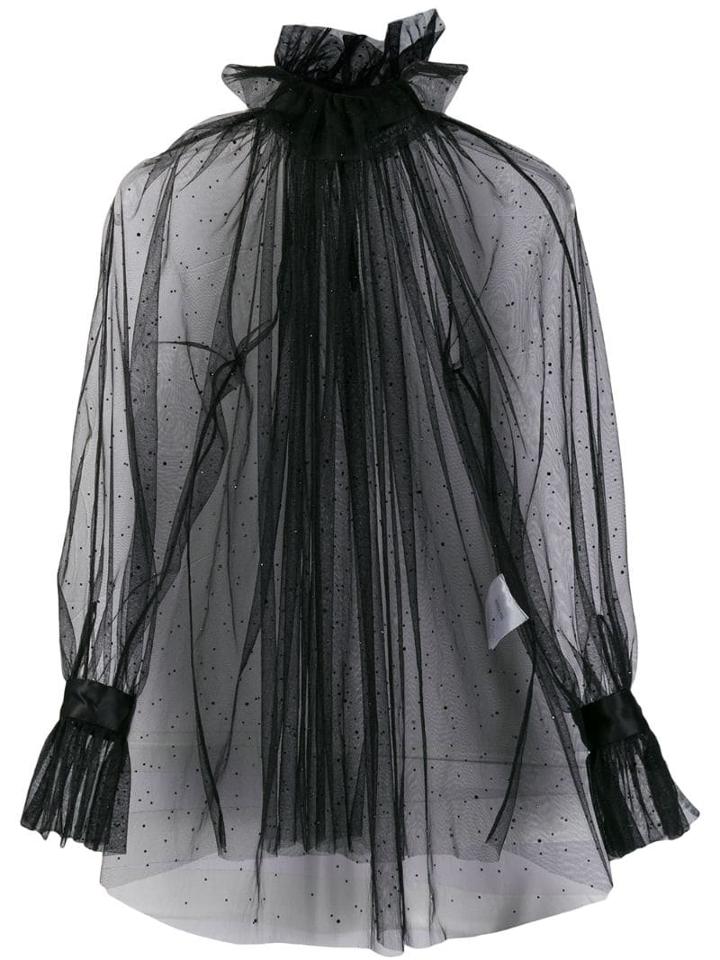 Styland Sheer Ruffled Top - Black