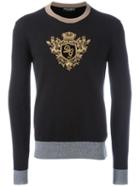 Dolce & Gabbana Embroidered Crown Jumper, Men's, Size: 46, Black, Polyester/viscose/cashmere/copper