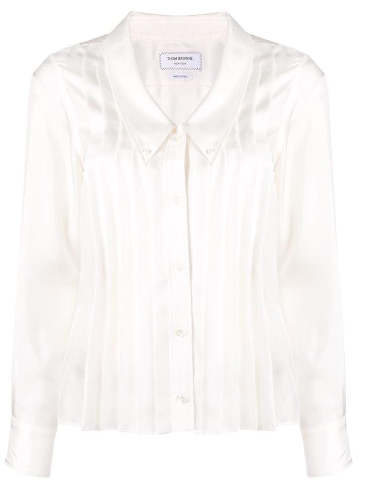 Thom Browne Pleated Drop Collar Silk Shirt - White