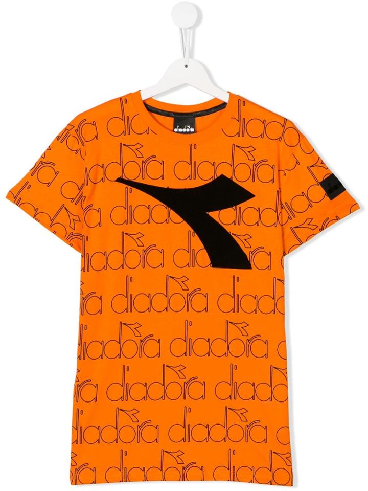 Diadora Junior Teen Monogram Logo Printed T-shirt - Yellow & Orange