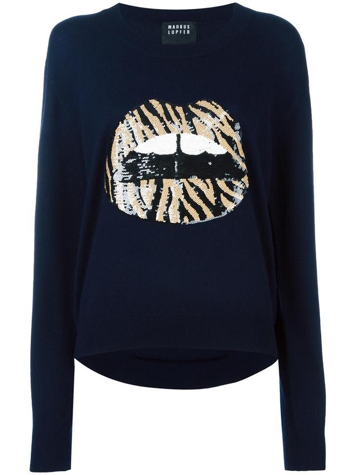 Markus Lupfer 'sequin Zebra Lara Lips Joey' Jumper, Women's, Size: Medium, Blue, Merino