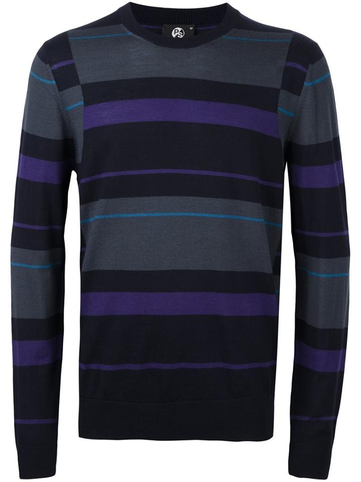 Ps By Paul Smith Striped Jumper, Men's, Size: Medium, Blue, Merino