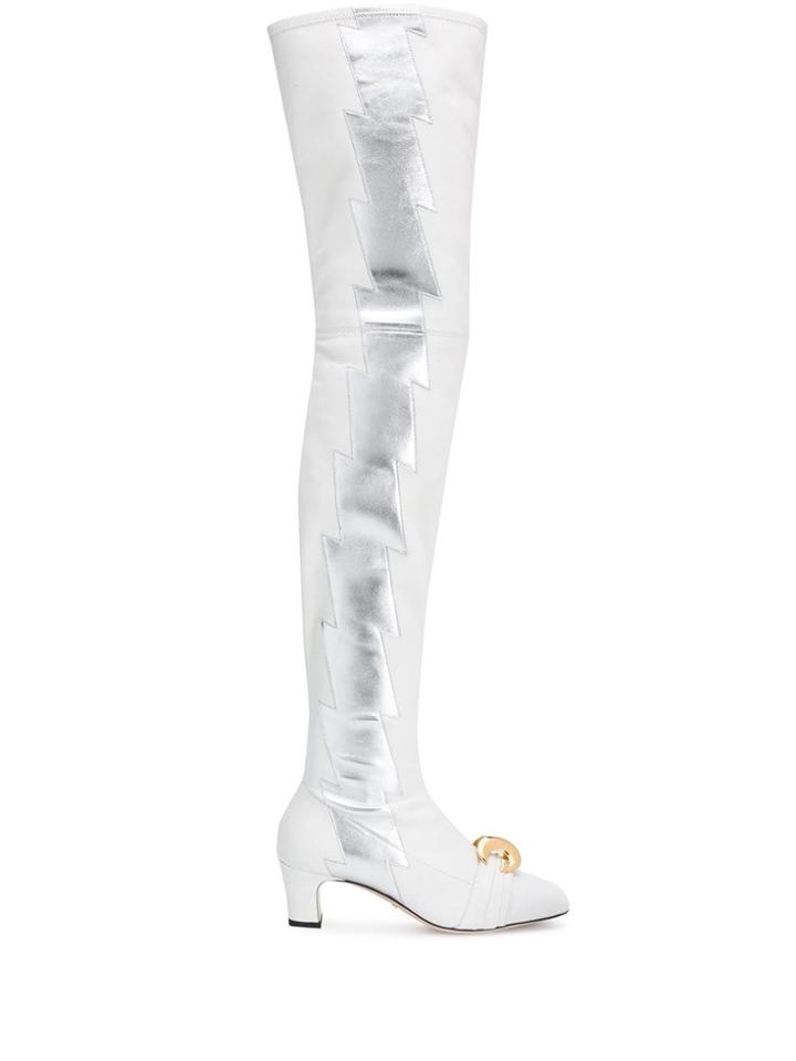Gucci Thigh-high Lightning Bolt Boots - White