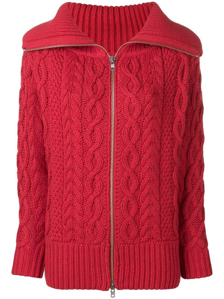 Self-portrait Cable-knit Cardigan - Red