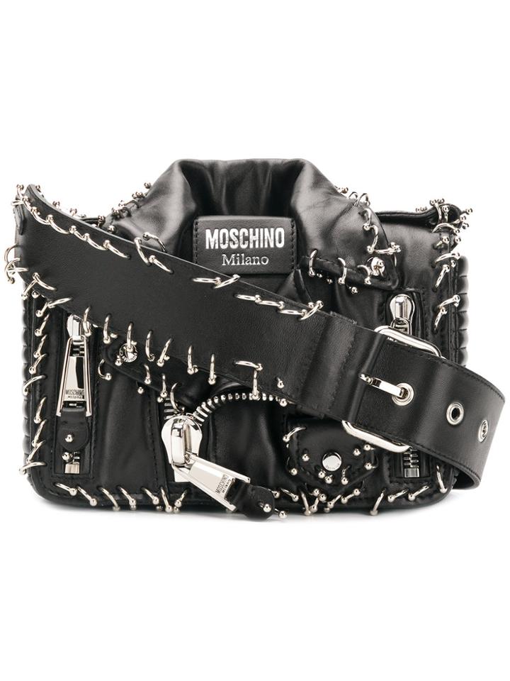 Moschino Biker Jacket Piercing Shoulder Bag - Black